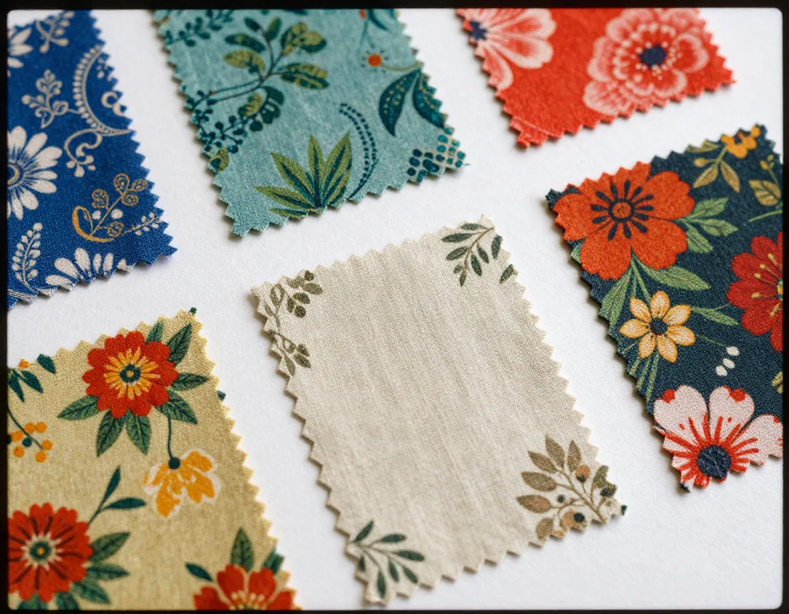 Colorful textile patterns and fabric design samples